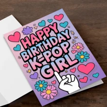 A Birthday Card Featuring KPOP Girl Prints With Heart And Flower Designs, Perfect For Birthday Celebrations And Gifts - Multicolor - View 2