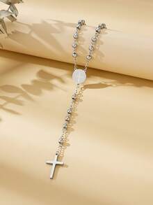 1條6mm不鏽鋼金色珠項鍊,帶有簡單的吊墜,適用於歐美時尚 - 銀色 - 查看 14