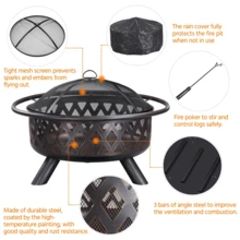 Butterslay 1PC Outdoor Iron Fire Pit With Mesh Screen Poker Rain Cover For Patio Backyard - Bronze - View 3
