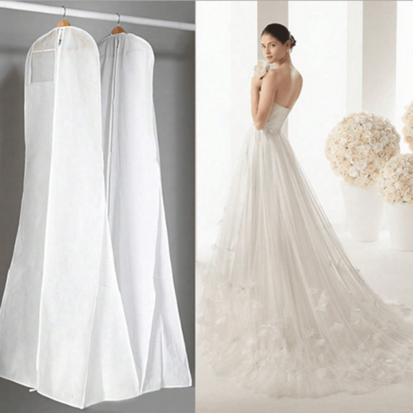 Extra Long & Large White Wedding Dress Dust Cover, Foldable Garment Bag For Bridal Gown Storage And Protection