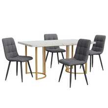 Dining Table And Chairs Set (5 Pieces), Dining Table With 4 Chairs, Modern Kitchen Dining Set, 140*80 Cm Dining Table, Gold Metal Table Legs, White MDF Tabletop, Dark Grey Linen Dining Chairs - White - View 5