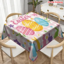 1/20件装复活节桌布，粉色格子底，饰有彩色彩蛋、兔子和鲜花图案，适用于厨房、餐厅、派对装饰，季节性家居使用，复活节主题装饰桌布 - 彩色 - 查看 13