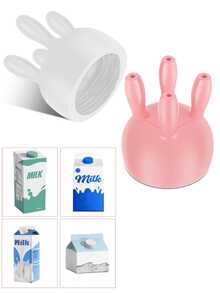 1个奶牛造型牛奶盒盖 | 适用于2.7厘米/1.062英寸瓶口，PLA硬质材料，粉色，逼真卡通造型，趣味餐桌厨房小工具，实用牛奶倾倒防尘盖 - 彩色 - 查看 3