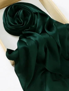 1条天然褶皱纯色穆斯林头巾缎面围巾 - 墨綠色 - 查看 12