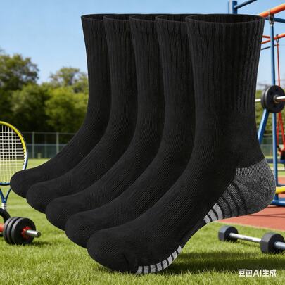 CT TAPESOCKS 6双装男士加厚运动袜 - 吸湿排汗透气运动袜，带足弓支撑、加固趾部和跟部、撞色袜头，适合高尔夫、网球、训练 - 可机洗，尺码5-12（黑色），运动鞋，时尚袜型设计，舒适贴合