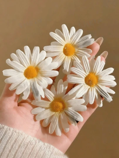 Agrafă de păr cu flori de margaretă albă, agrafă de păr florală în stil estetic Y2K, accesoriu de păr cu flori drăguțe pentru femei/fete, nuntă, petrecere pe plajă de vară, recuzită pentru fotografii de mireasă