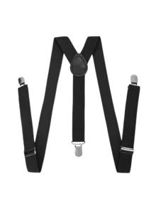 1 Set Unisex Solid Color Bow Tie, Suspenders, Pants Braces Suit, Suitable For Casual, Cocktail Party, Holiday Events Outfit Matching - Black - View 2