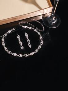 Fashionable Necklace And Earring Jewelry Set - Highly Shiny, Suitable For Women's Daily Wear, Weddings, Parties And Other Occasions - White - View 5