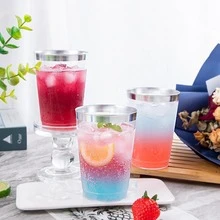 20个7盎司/200毫升银边一次性透明塑料杯 - 耐用水晶杯，适用于婚礼和派对，可重复使用 - 銀色 - 查看 5