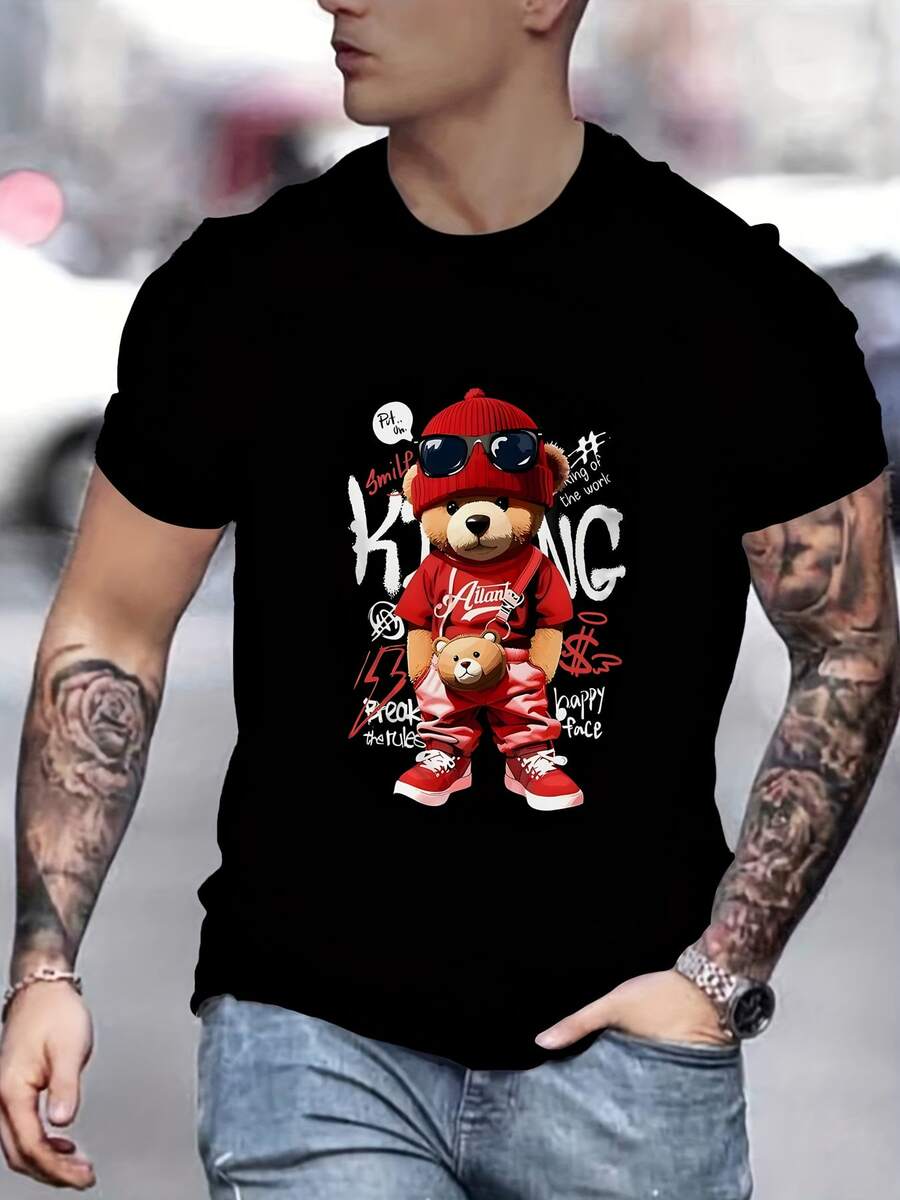 Camiseta de verano de manga corta para hombre con estampado digital de nuevo diseño - Negro - Ver 1