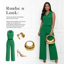 Elegant Women's Linen Vest And High-Waisted Pants Set - Bendera Hijau - View 7