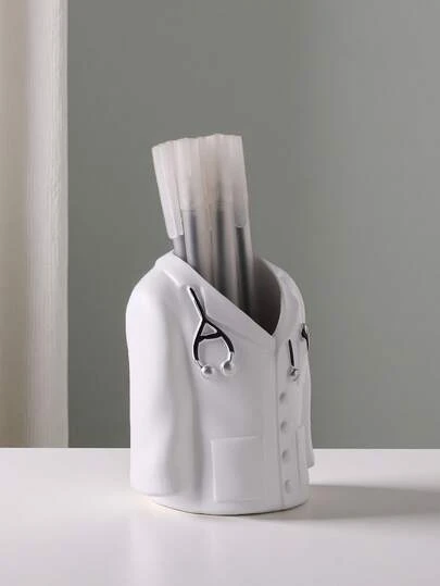 1 pieza Soporte para bolígrafos y jarrón con forma de bata de médico, material de resina - Regalo elegante de vuelta a la escuela, perfecto para organizar herramientas de escritura, bolígrafos, adecuado para la organización de artículos de papelería de escritorio, regalo de vuelta a la escuela, regalo para amigos, compañeros de clase, profesores