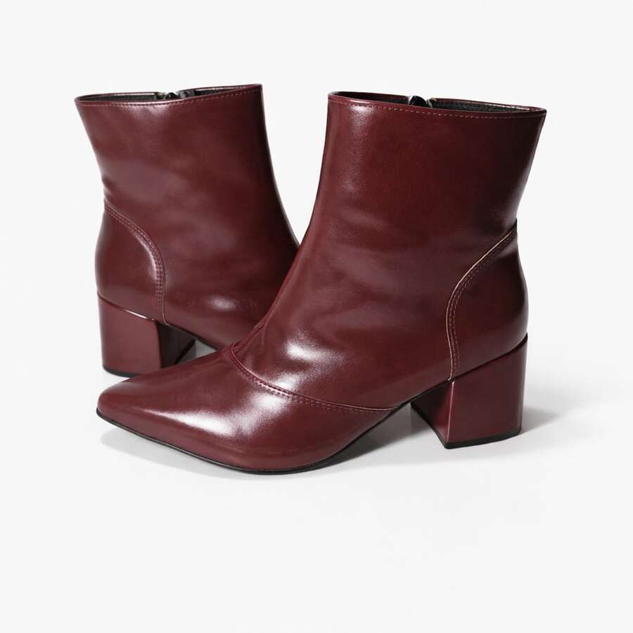 Women's Ankle Boot With Chunky Heel And Pointed Toe - Elegant And Comfortable - Chic Pink Footwear - 酒紅色 - 查看 1