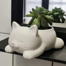 3D Printed Cat & Succulent Planter, Cute Cat Tail Shaped Flower Pot, Suitable For Indoor Small Plants, Mini Cactus Container, Office Desk Home Decor, Unique Gardening Gift For Cat Lovers - A - View 1