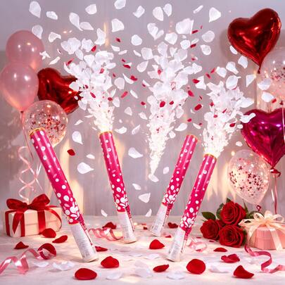 Cuatro cañones de confeti en forma de pétalos de rosa blanca, de 30 cm de largo, adecuados para bodas, propuestas de matrimonio y diversas ocasiones festivas.