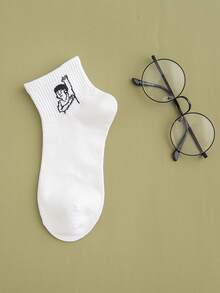 5 Pairs Random Cartoon Pattern Women Ankle Socks, Fashionable Minimalist, Skin-Friendly & Comfortable - White - View 3