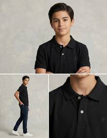 Polo Juvenil Piquet Menino Manga Curta Algodão - Preto - Visão 2