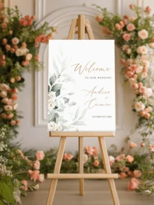1pc Customized Bohemian Style Green Wedding Poster, Personalized Green Eucalyptus Wedding Welcome Sign, Wedding Welcome Signage Template, Green Plant Wedding Welcome Signage Download, Floral Wedding Welcome Signage Printable, Bohemian Style Wedding Welcome Signage, Customized Unframed Canvas Graduation Poster - Multicolor - View 4