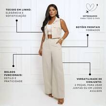 Elegant Women's Linen Vest And High-Waisted Pants Set - 離開 - 查看 4