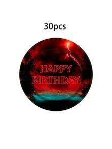 10件/20件/30件装怪奇物语主题生日派对装饰，红黑纸盘，趣味恐怖主题餐具，成人派对装饰用品 - 多色 - 查看 8