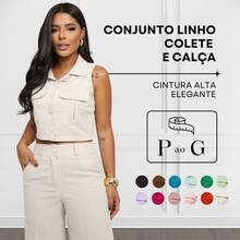 Elegant Women's Linen Vest And High-Waisted Pants Set - 離開 - 查看 2