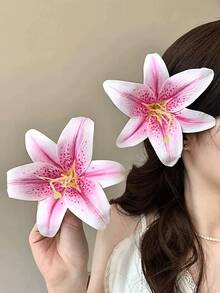 3件套百合花蝴蝶结发夹，人造花发饰，适合学生和女士，热带花卉发饰，适合夏季、海滩、派对、婚礼、节日等场合，是送给女性的礼物。 - 彩色 - 查看 2