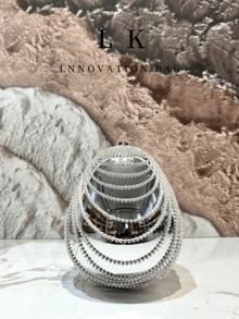 1pc New Luxury Gold Diamond Tassel Handbag, European And American Style Egg-Shaped Evening Clutch Bag, Suitable For Party, Banquet, Wedding - 彩色 - 查看 2