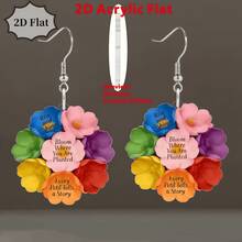 Inspirational Rainbow Flower 2D Acrylic Earrings – Motivational Quote Floral Dangles, Perfect For Empowered Women, Teens & Flower Lovers - Multicolor - View 1