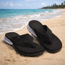 Comfortable Men's Unisex Flip-Flops - Black Black - View 2