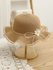 Children/Girls' Straw Hat, Breathable Sun Protection Beach Hat, Spring/Summer Outdoor Wear - 1pcs - View 6