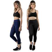 Kit 2 Calça Capri Legging Corsário Moda Fitness Confortável Modeladora Cós Alto Sustentação - Castanho - Visão 9