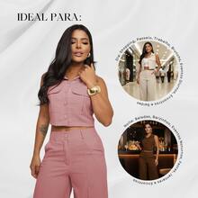 Elegant Women's Linen Vest And High-Waisted Pants Set - Rusty Rose - View 5