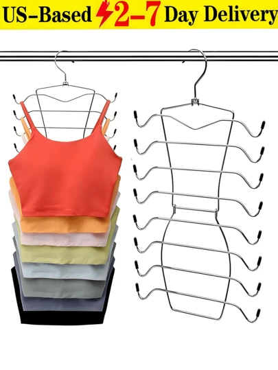 [Delivery Within 2-7 Days In The United States]1pc Household Stainless Steel Folding Hanger, Underwear Underwear Drying Storage Rack Metal 8/4 Layer Underwear Bra Hook, Multi-Layer Thick Seamless Halter Vest Storage Rack Bra Hangers For Closet Organizer, Hanging Bra Organizer Tank Tops Holder With 8 Hooks, Metal Closet Organizers And Storage Small Space Solutions, Silver