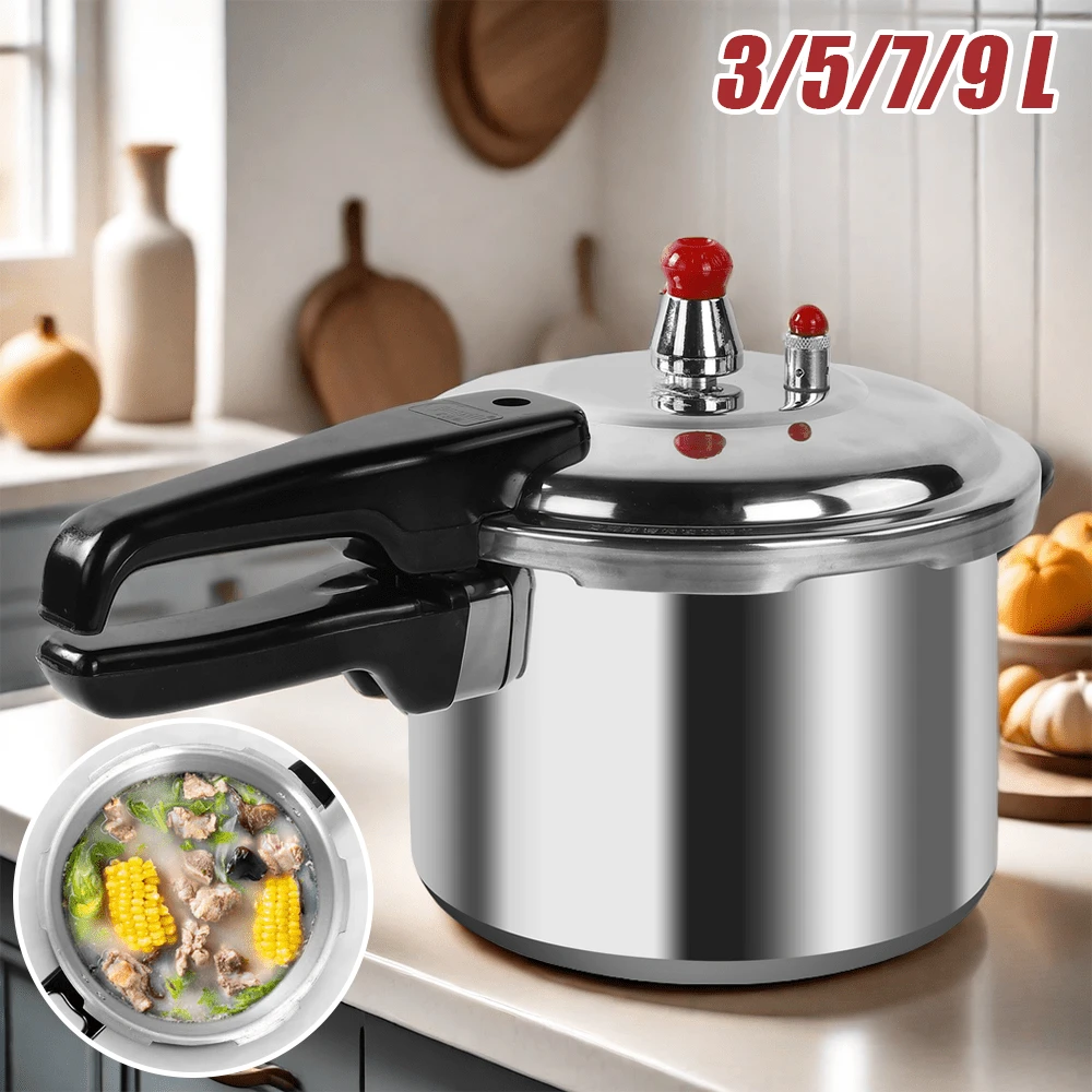 3/5/7/9 Litre Home Dual Handle Aluminum Pressure Cooker Kitchen Catering Cookware UK - 查看 1