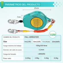 Línea de vida autorretráctil, cordón retráctil de alta resistencia de 330 lb con gancho de acero aleado y cable de acero para aviación, dispositivo anticaídas y de protección contra caídas para trabajos de construcción/techos. - 10 millones - Ver 7