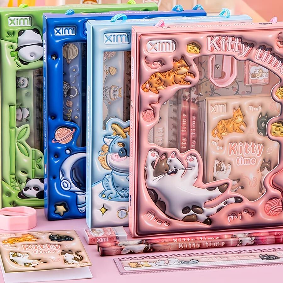 6件套文具套装，3D创意铅笔礼盒，返校季送礼佳品 - 也适合圣诞节、新年、情人节和派对活动 - 多色 - 查看 1