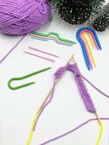 9pcs Knitting Tools Set, Plastic Cable Needles U-Shape 4pcs + V-Shape 3pcs, 2pcs 7cm Straight Needles, Sweater Knitting DIY Accessories, Crafting Pattern Assist Tools - Twisted Needle - View 1