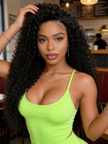 MECRY 36英寸长深卷巴西发蕾丝前假发，无胶真发，13x4高清蕾丝前假发，湿波浪蕾丝前假发，预修剪真发蕾丝前假发，女士款，180%高密度真发混纺 - 自然色&黑色系 - 查看 8