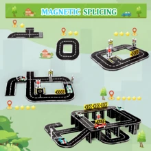 48/88 piezas Baldosas magnéticas de construcción, pistas de carretera, con mini coches, señales de tráfico, bloques magnéticos, juguetes educativos y creativos de construcción STEM, adecuados para regalos de cumpleaños y festividades de niños, colores aleatorios - Multicolor - Ver 6