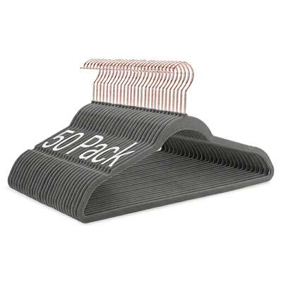 Blauesmeer Paquete de 50 perchas de terciopelo negro, perchas para pantalones que ahorran espacio, perchas para trajes, perchas finas antideslizantes, gancho giratorio de 360°, perchas de terciopelo para vestidos, camisetas sin mangas, ropa pesada - Negro