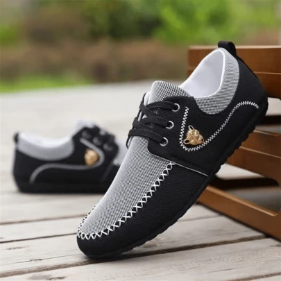 1 Pair Men's 2026 Versatile Outdoor Low-Top Canvas Lace-Up Slip-On Casual Shoes, , Suitable For Daily Wear, Driving, Office, Running, Fitness, Fashionable Leisure Sports