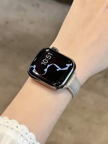 时尚品牌 D 字母金属装饰软皮表带，兼容 46mm 38mm 40mm 41mm 42mm 44mm 45mm 49mm，优雅珍珠色皮革替换表带，兼容 Series 11 10 9 8 7 6 5 SE Ultra 2，圣诞节和情人节送给女孩的时尚礼物 - 杏色 - 查看 4
