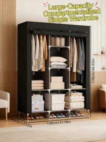 1pc 3-Tier Portable Wardrobe, Large Capacity Simple Cloth Covered Closet, Suitable For Home, Rental, Dorm Room Storage, Sturdy And Durable Assembled Fabric Wardrobe For Clothes, Bedding, Miscellaneous - Multicolor - View 14