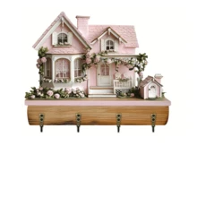 1pc Colorful Wooden House Key Holder Decor With Rabbit, Egg And Flower Patterns, Suitable For Easter Decoration, Home Decor, Key Hanging And Bathroom Use - Multicolor - View 6