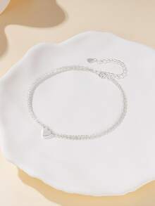1pc Minimalist Elegant Versatile Shimmering Silver & Heart Layered Anklet, Suitable For Daily, Vacation, Party And High Heels Outfit - Silver - View 2