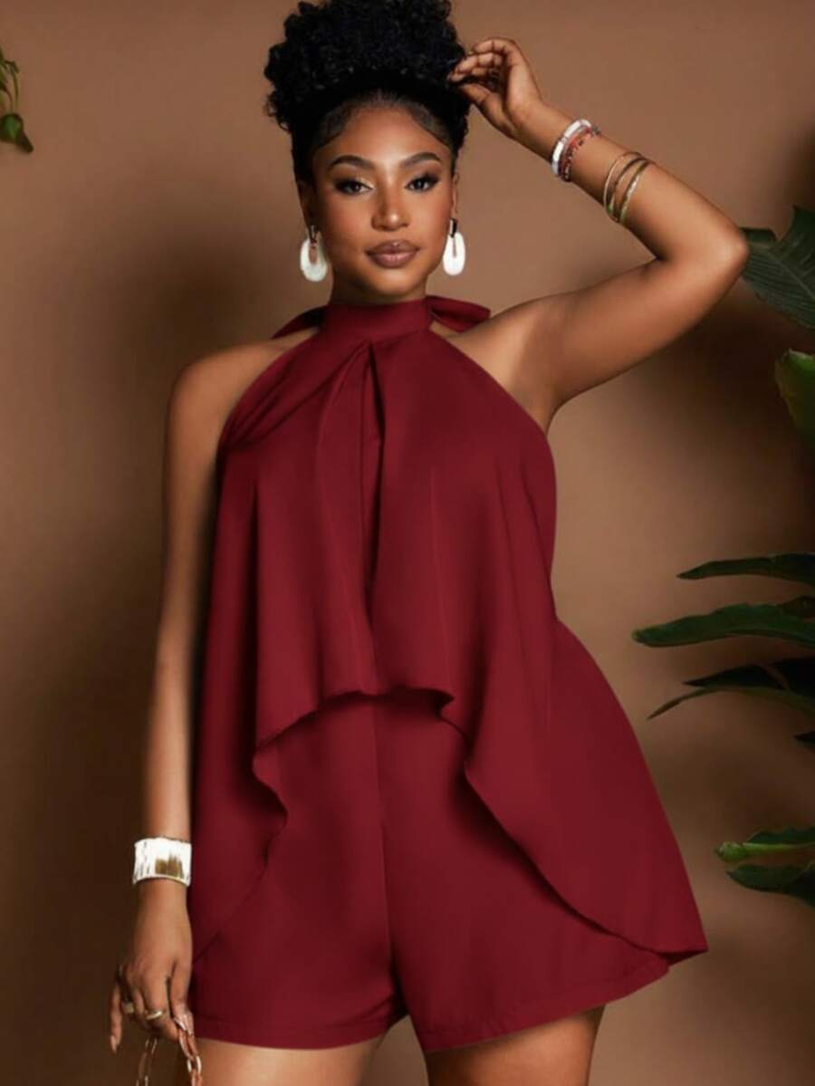Macaquinho Vestido Plus Size Feminino Frente Única Solto Costas Nua
