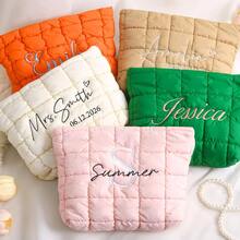 Personalized Quilted Cosmetic Bag, Custom Embroidered Makeup Bag, Bridesmaid Gift, Bachelorette Party Gift, Travel Makeup Bag, Ladies Toiletry Bag, Custom Cosmetic Bag, Makeup Bag, Travel Bag, Quilted Cosmetic Bag, Toiletry Bag, Custom Zipper Pouch, Makeup Bag, Monogrammed Cosmetic Bag, Quilted Makeup Bag, Padded Cosmetic Bag, Women's Gift, Bridesmaid Gift - Multicolor - View 2