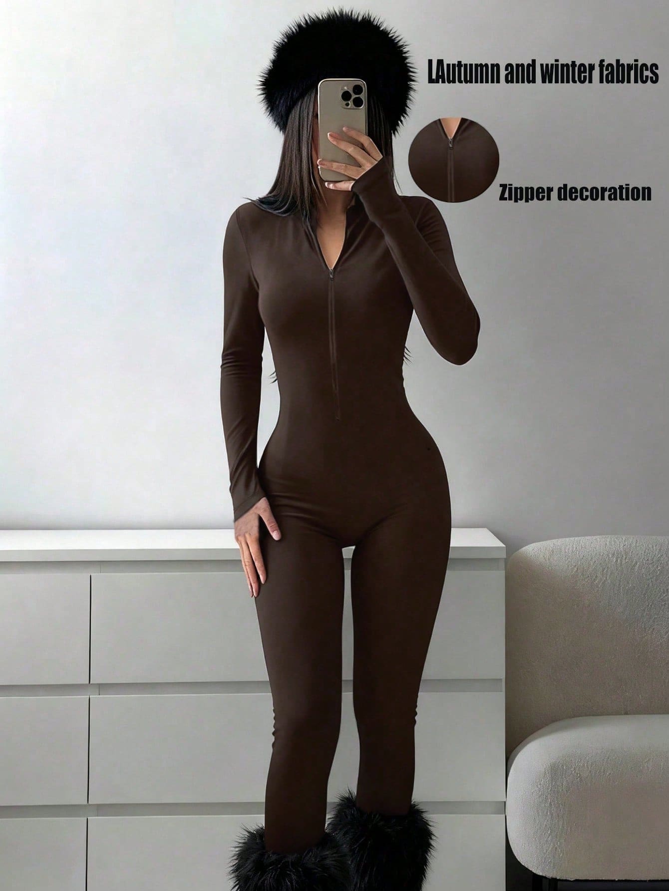 Women's Stand Collar Zipper One-Piece Sportswear, Spring Elegant
