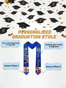 1pc Customized Sash Ribbon, Personalized Graduation Belt With Customizable Images And Text, Grade Honor Decor, Lightweight Polyester Material For Graduation Ceremony - Multicolor - View 2