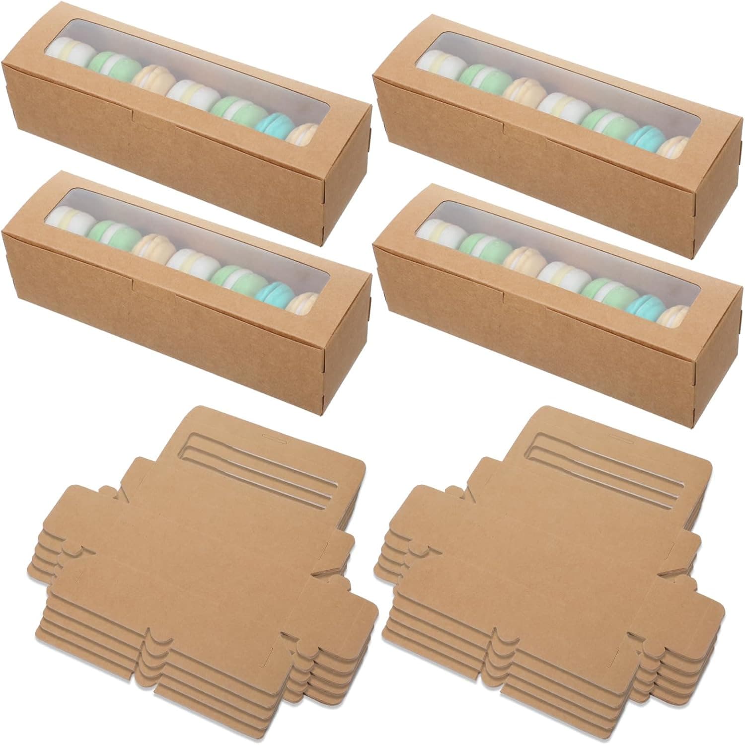 5-20pcs Macaron Boxes With Window, Rectangular Food Containers Suitable For Cookies, Donuts, Pastries, Biscuits, Chocolate, Strawberry, Brown - View 1